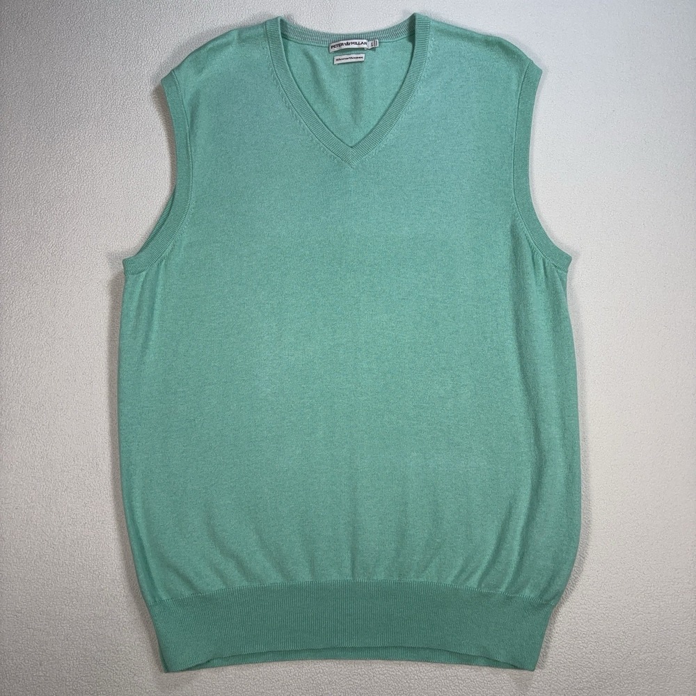 Peter Millar Cotton-Cashmere Knit Vest Men's L Mint Green V-Neck Golf Preppy